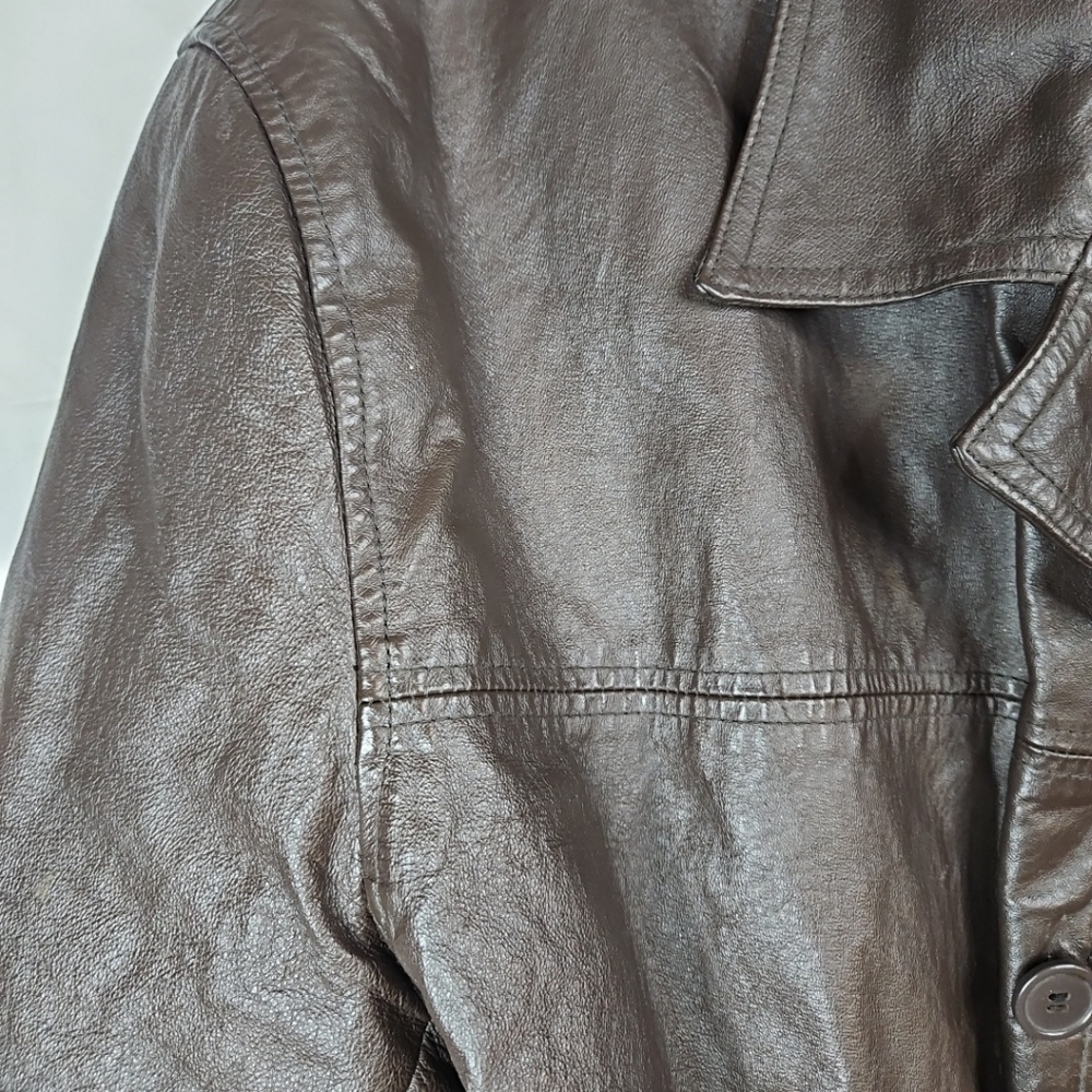 HABAND Executive Division Men's XL Brown 100% Leather Coat Jacket Buttons Cozy - Picture 3 of 16
